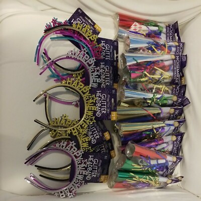 Lot Of 10 Happy New Year Glitter Tiara Headband 2pcks and 10-Party Favors 10pcks