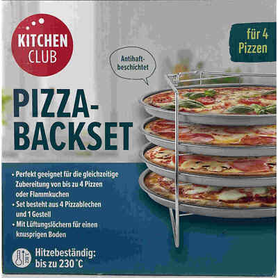 Kitchen Club Pizza Backset Pizzableche Antihaft Küchenzubehör für 4 Pizzen NEU