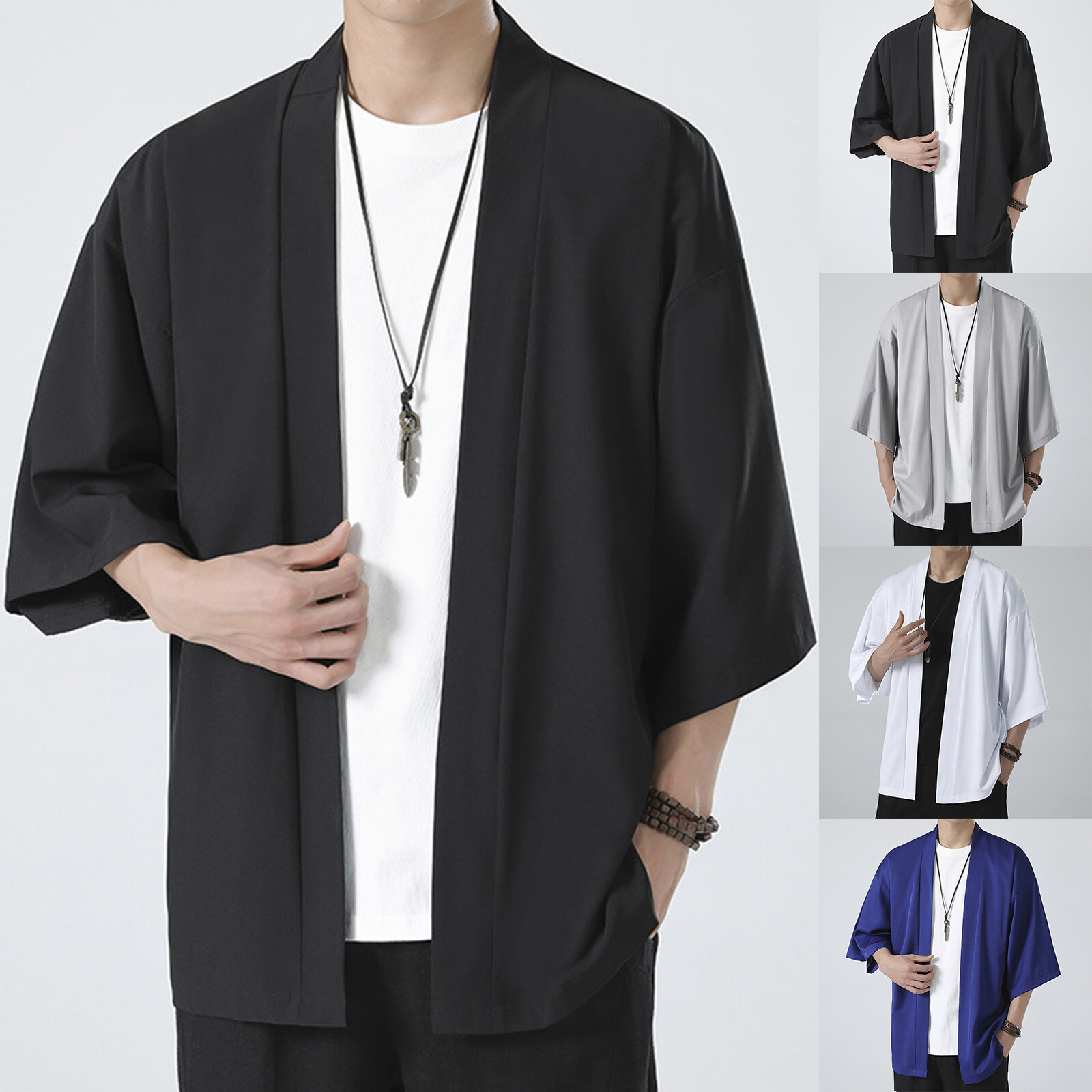Wool Sweater Mens Men's Solid Drop Shoulder Kimono Jacket Open Front Cardigan