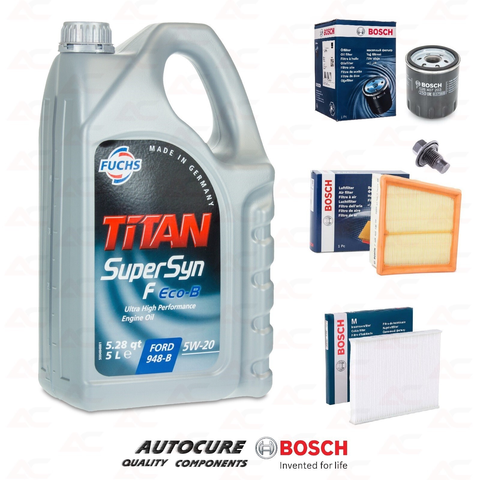 FOR FORD FIESTA 1.0 PETROL (MK8) BOSCH SERVICE KIT + 5 LITRES 5w20 OIL [2018 - ]