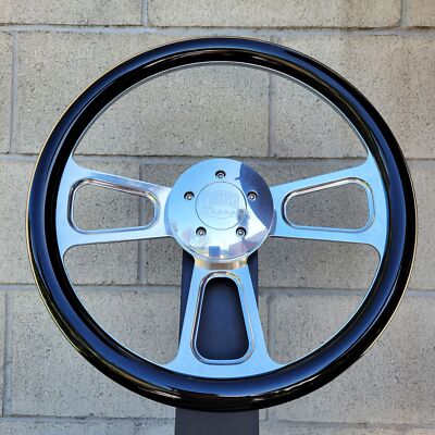 16'' Inch Chrome Semi Truck Gloss Black Steering Wheel Horn Big Rig