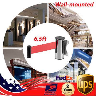 Wall Mounted Retractable Belt Barrier Stainless Steel Rope Safety Crowd Control 
