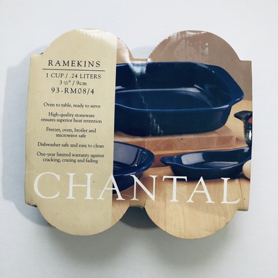 New Set of 4 Chantal Ramekins Cobalt Blue Baking Custard Mini Soufflé Dish