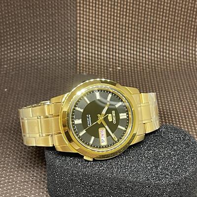 Pre-owned Seiko 5 Snkk22k1 Automatic Gold-tone Stainless Steel Black Analog Men's Watch