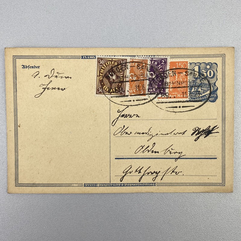 Ganzsache + Zusatzfrankatur 1923 Deutsches Reich Inflation, Bahnpost, Oldenburg