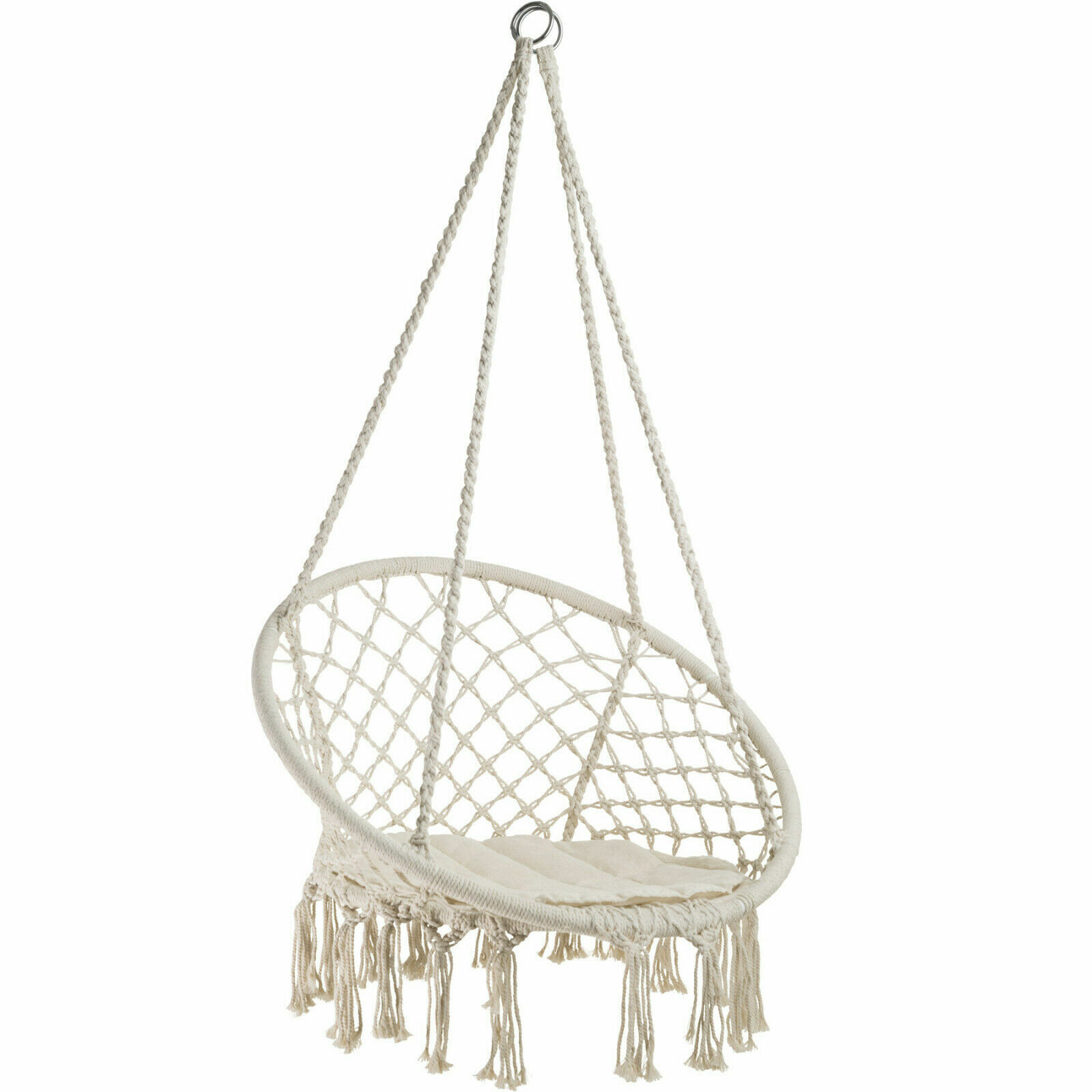 Poltrona Sospesa Sedia Dondola Pensile Amache Amaca Cotone Swing Giardino Beige