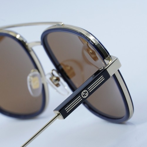 Pre-owned Gucci Gg1310s 003 Gold/blue/brown 56-20-145 Sunglasses