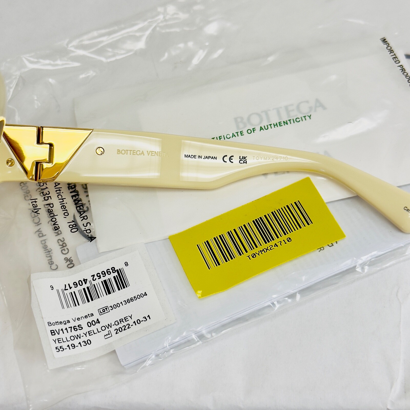 Pre-owned Bottega Veneta Angle Classic Bv1176s Ivory Bold Narrow Cat Sunglasses 1176 004 In Gray