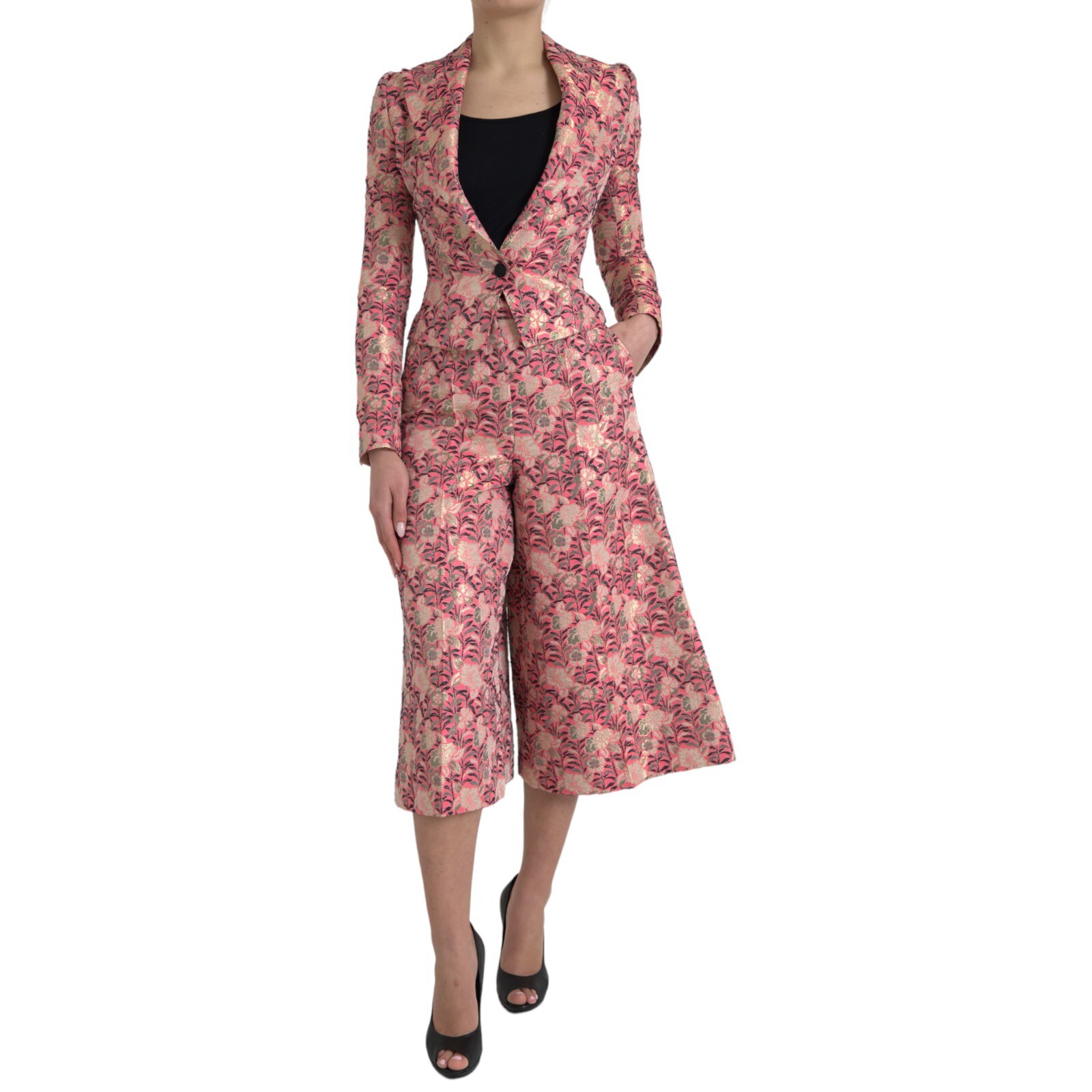 DOLCE & GABBANA Suit Pink Floral Jacquard Slim Fit 2 Piece