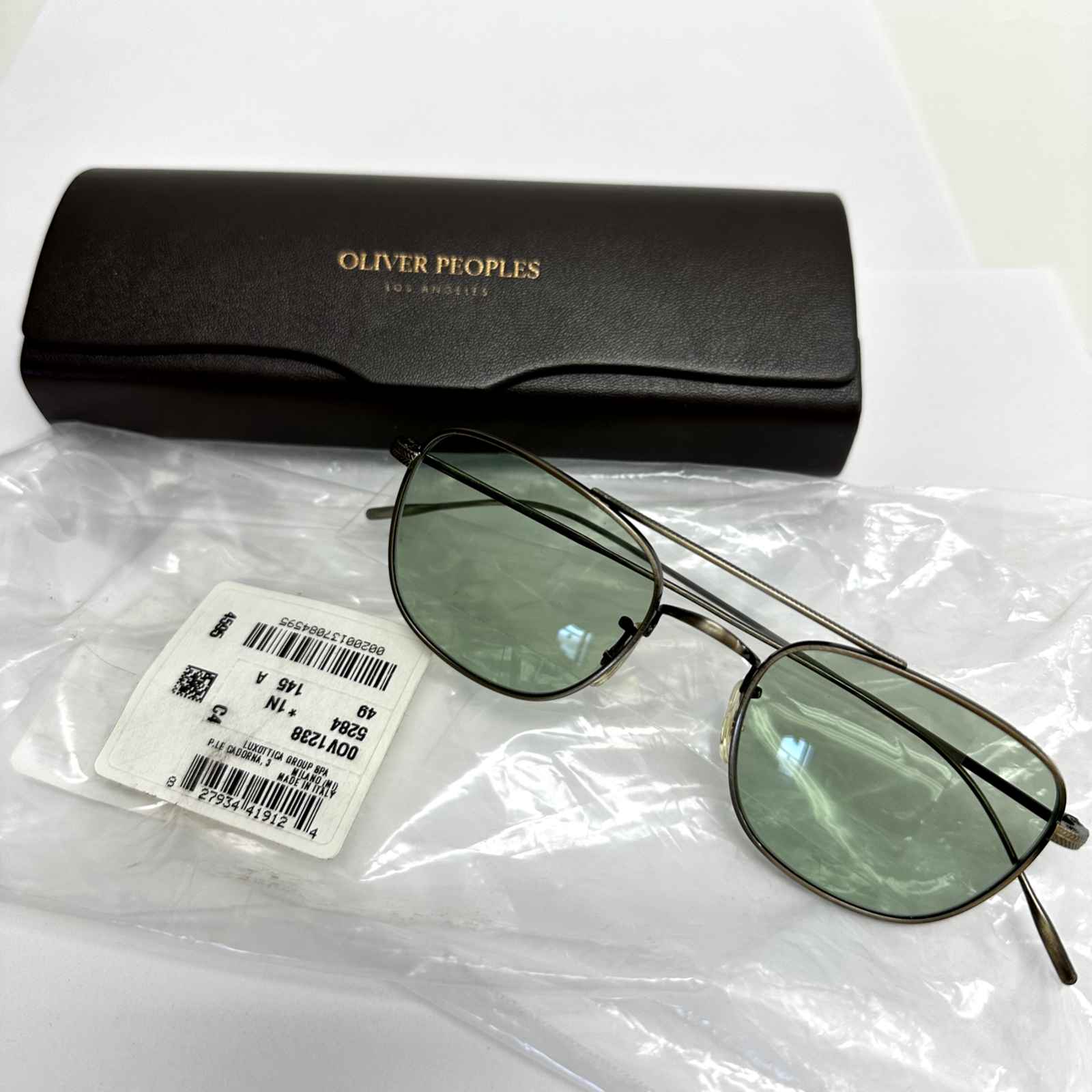 Pre-owned Oliver Peoples Kress Ov1238 Antique Gold Green Metal Retro Unisex Sunglass 1238