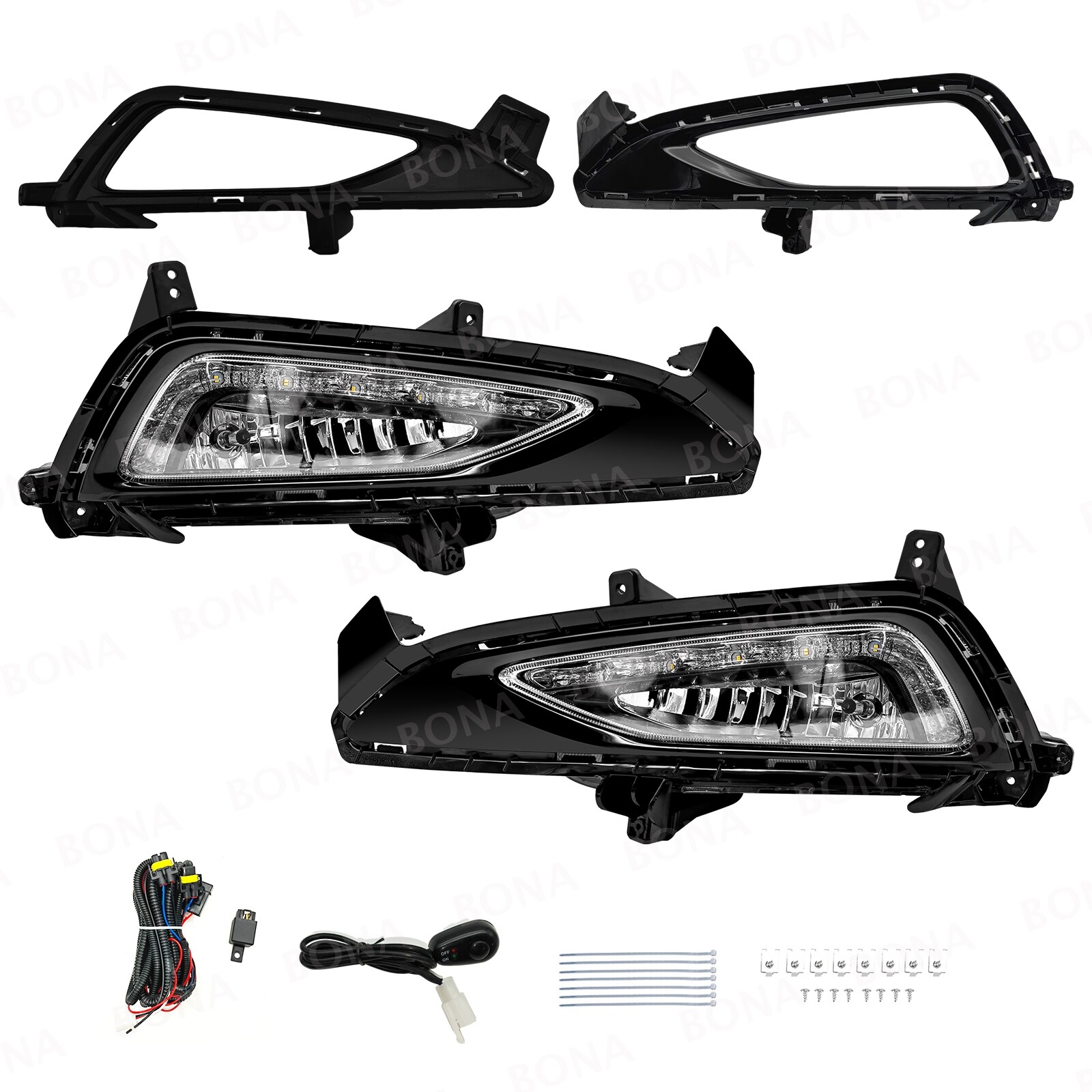 For 2016-2018 Hyundai Tucson LED Fog Lights Front Bumper Lamps with DRL