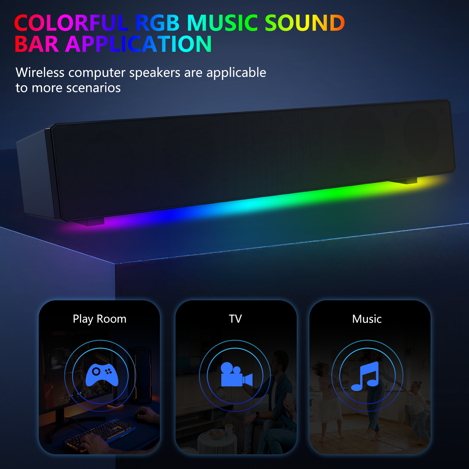 Surround Sound Bar 4 Speaker System Wireless BT Subwoofer TV Home Theater