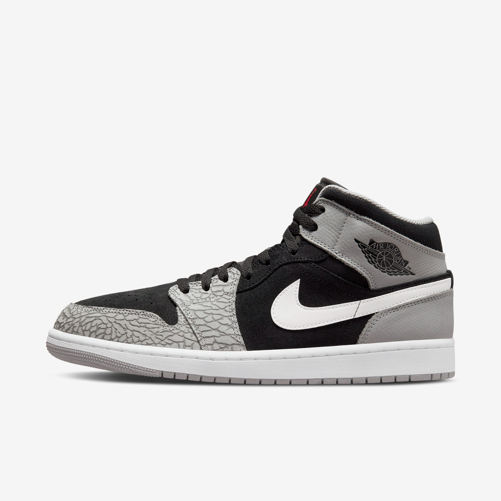 

Кроссовки Nike Air Jordan 1 Mid с принтом слона DM1200-016, Black/white/light smoke grey/university red, Nike Air Jordan 1