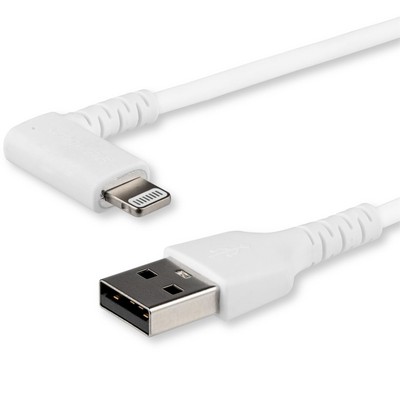 StarTech.com 6ft (2m) Durable USB A to Lightning Cable - White 90 ° Right Angled