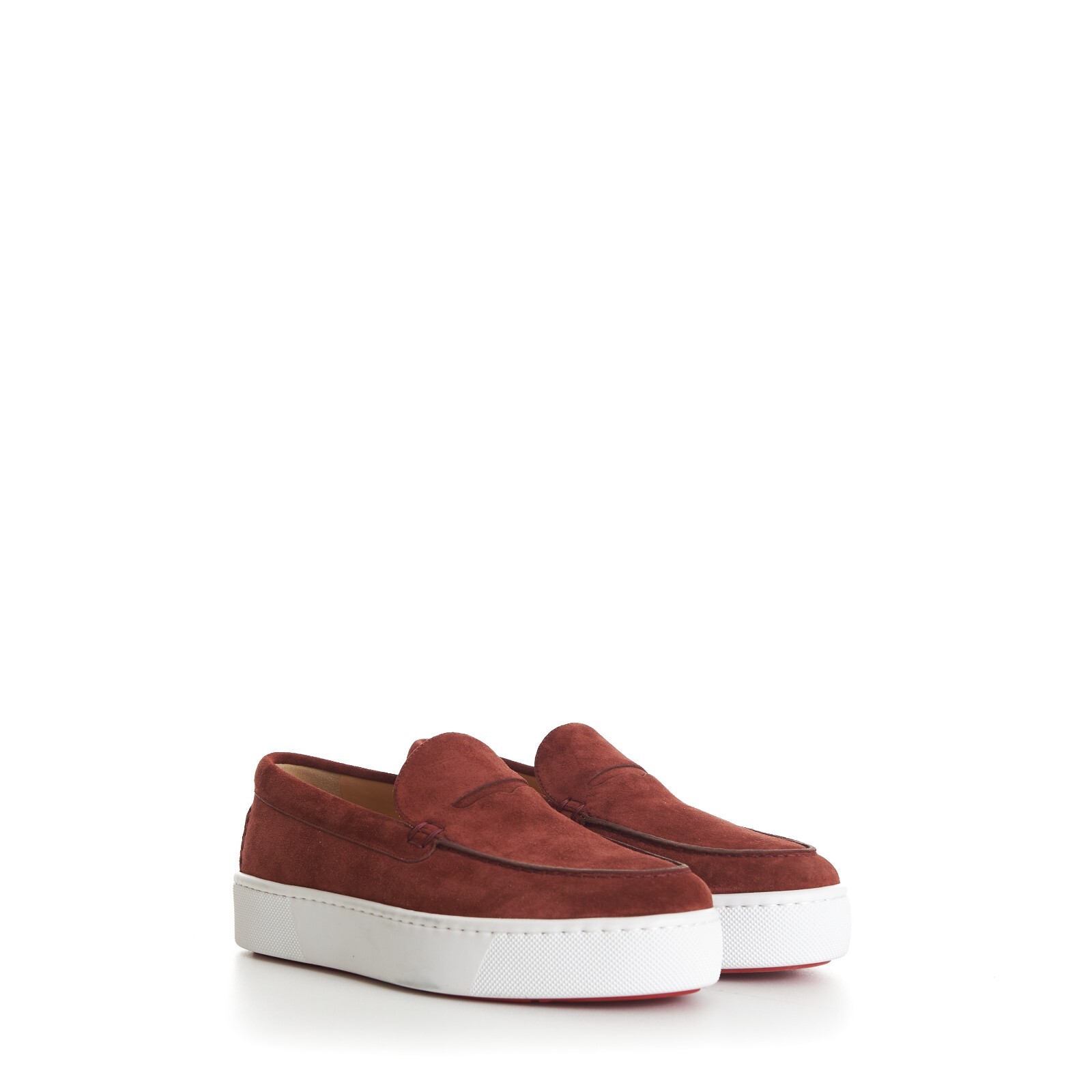 【Christian Louboutin】Paqueboatキャンバス レザー ローファー Paqueboat canvas and leather loafers in beige - Christian