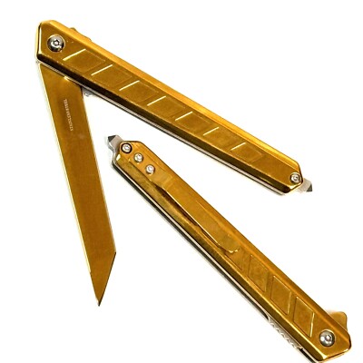 8.25''Gold  Titanium Coating Spring Assisted Open Pen Size Pocket Knife