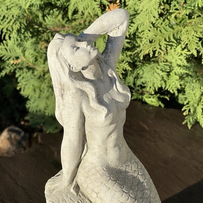 Mermaid Garden Statue 15'' Outdoor Concrete Nautical Cement Lawn Ornament Stone