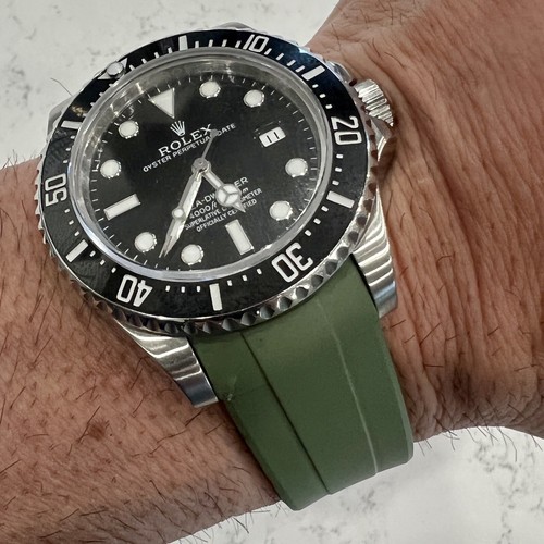 20mm GREEN Vulcanized Caoutchouc rubber Strap OMEGA Seamaster Watch