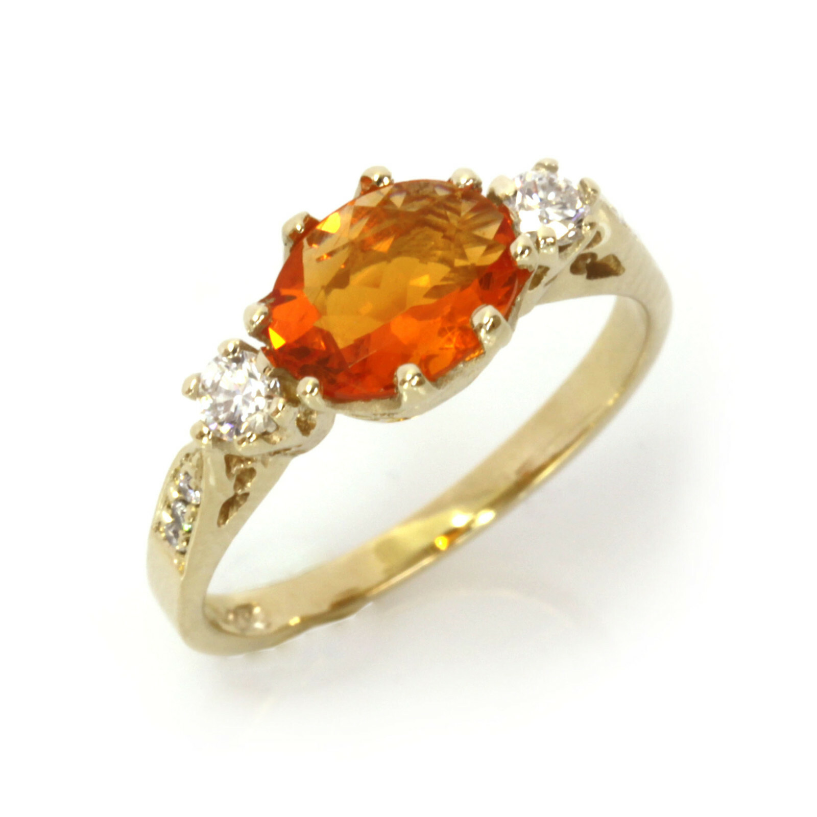 Pre-owned Jewelry By Arsa 1.1 Ctw Natural Orange Fire Opal & Diamond Solid 14k Yellow Gold Solitaire Ring