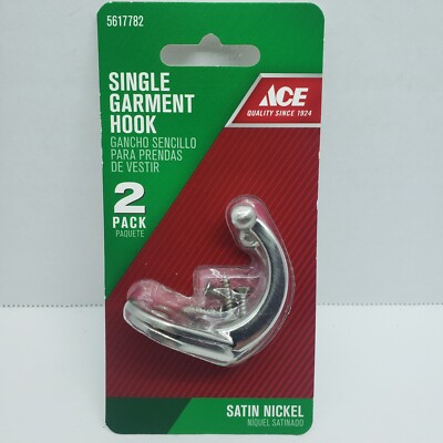 ACE Single Garment Hook Satin Nickel 2 Pack   #5617782