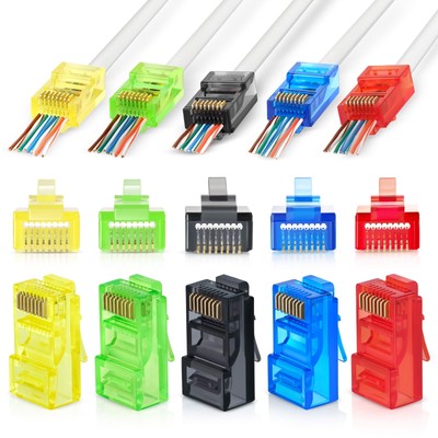 Ems Rj45 Cat6 Pass Through Connectors Assorted Colors Pack Of 100 Ez To Crimp Mo