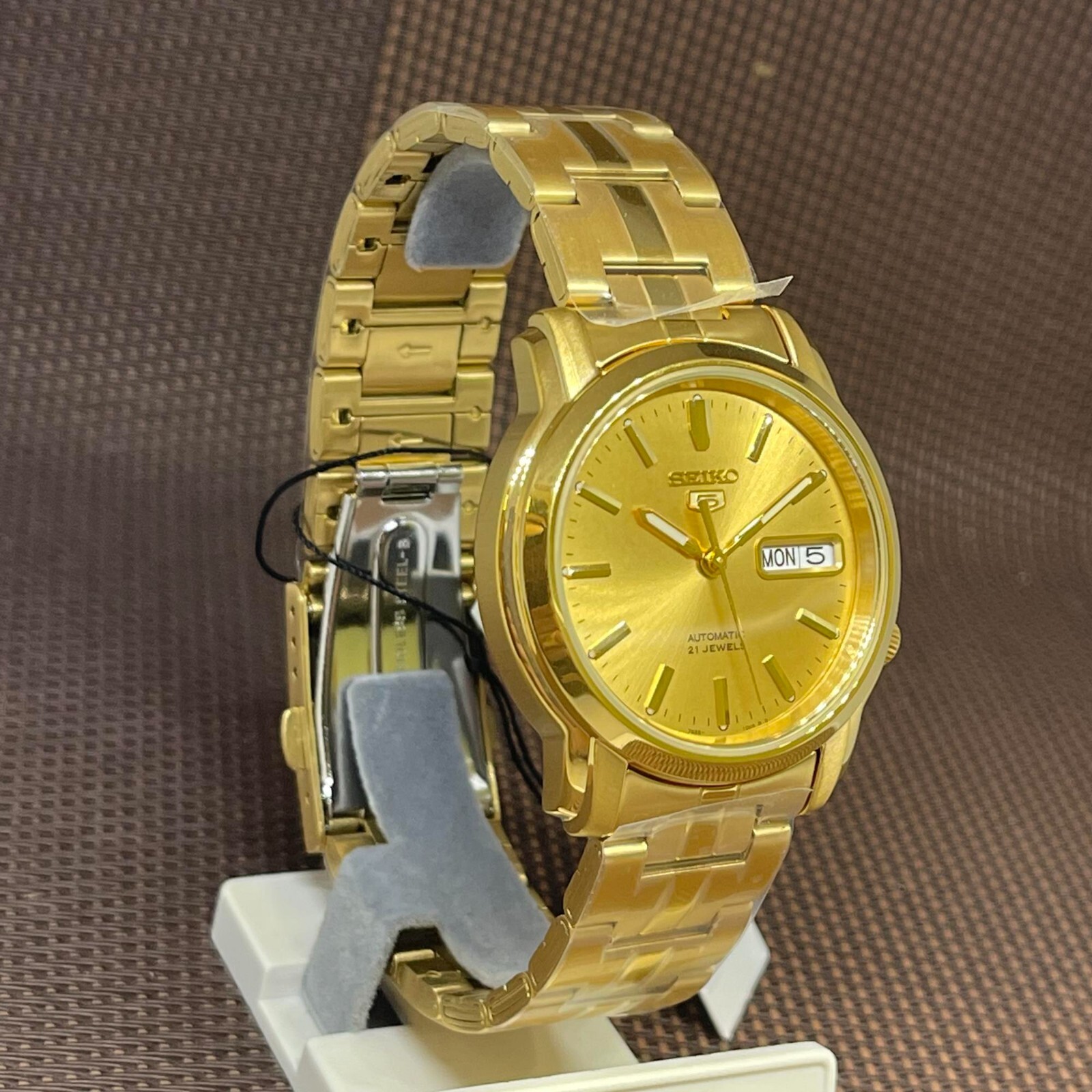 Pre-owned Seiko 5 Snkk76k1 Automatic Gold Tone Stainless Steel Men's Casual Day Date Watch