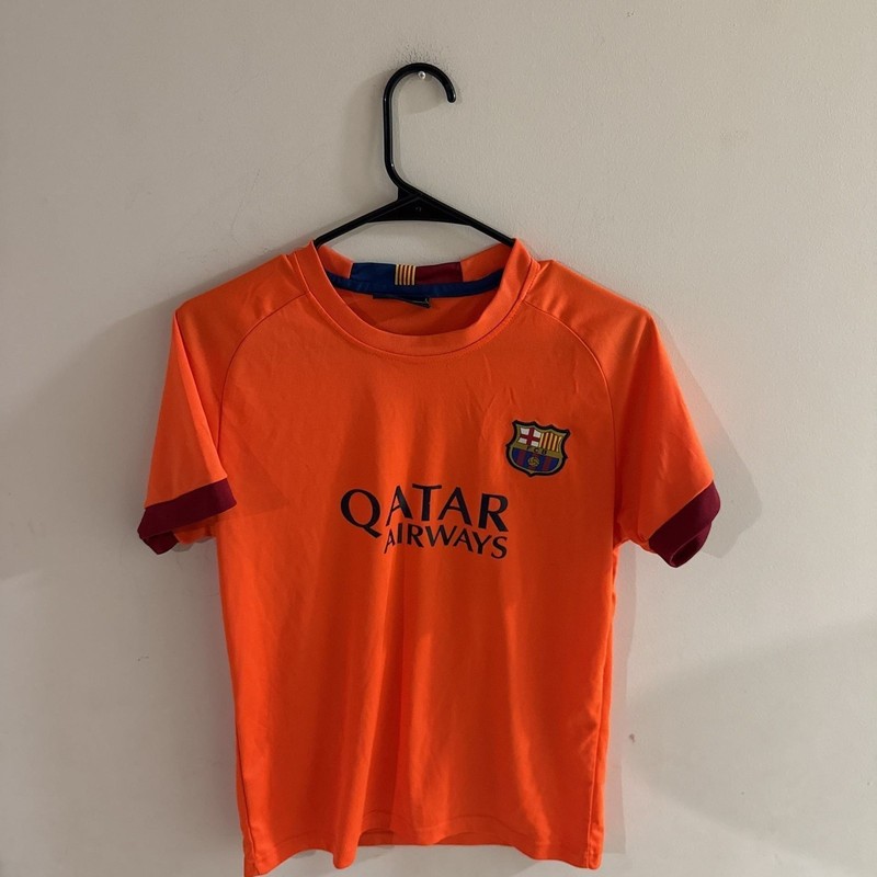 FC Barcelona Qatar Airways Orange Soccer Jersey size 30 | eBay
