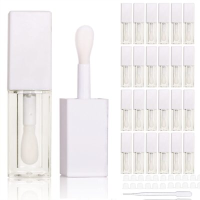 24pcs 5ml Empty white square lipgloss tubes bulk wholesale with big wand lipg...