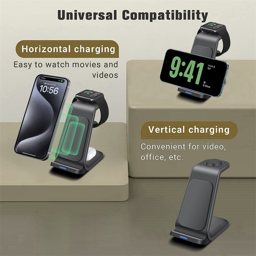 15W 3in1 Wireless Charger Station Charging Dock For iPhone 15 Apple Watch 9 8 7 