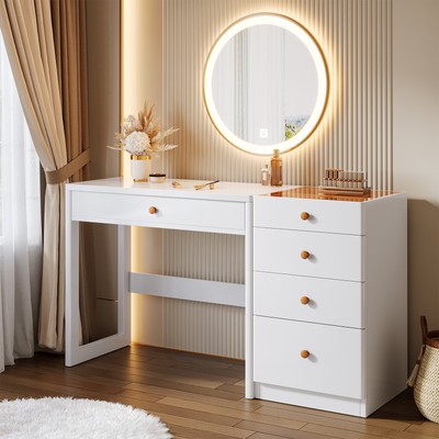 Tribesigns 47'' White 5-Drawer Vanity Desk Makeup Dressing Table Computer Desk