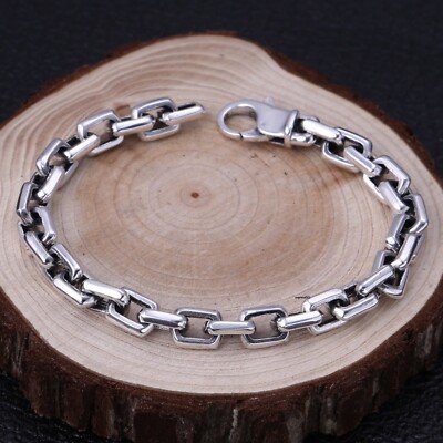 Solid 925 Sterling Silver Chain 7mm Square Cable Link Bracelet 25-26g/7.8inch