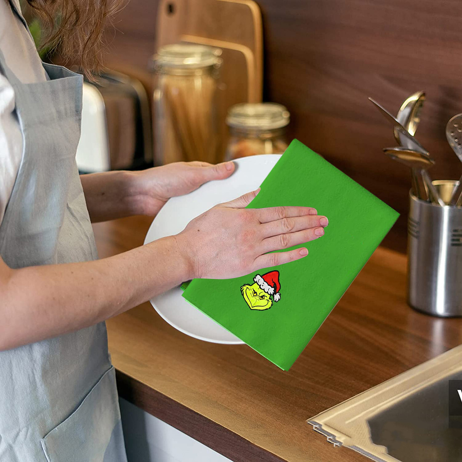 2PCS Christmas Grinch Kitchen Towels Merry Grinchmas Holiday Decorations 20*10in