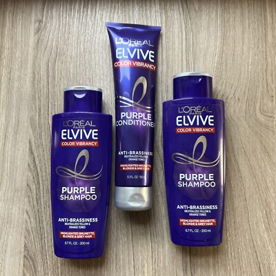 (3) Org L'Oreal Elvive Color Vibrancy Anti-Brassiness Purple Shampoo Conditioner