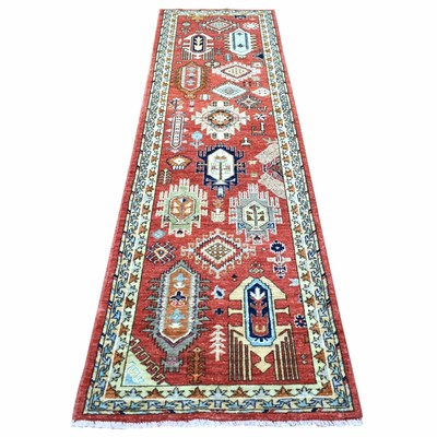 2'8''x9'8'' Rich Red Soft Wool Hand Knotted Afghan Ersari Runner Rug G72259