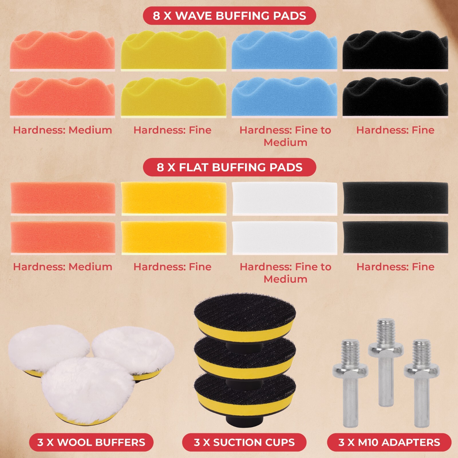 Buffing Waxing Polishing Sponge Pads Kit Set For Car Polisher Clean Drill 24pcs