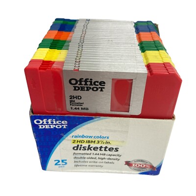 Office Depot 2HD IBM 3.5'' Diskettes 25 Pack 1.44 MB Multicolor Vintage