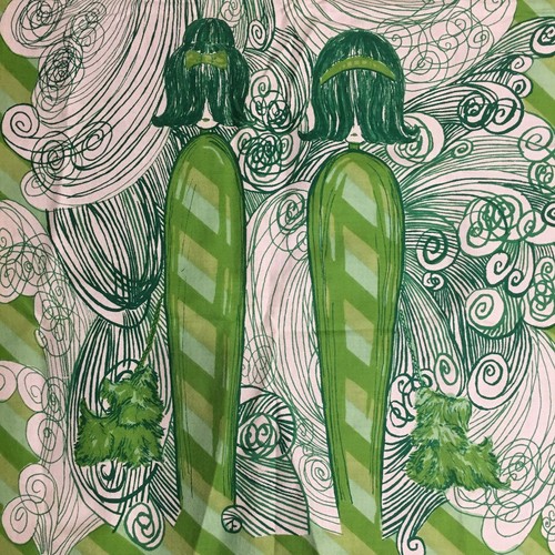 Green Fabric Panel Mod Kokeshi Doll Girl Craft 1960s Dog Doll Japan Asia