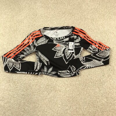 Adidas Farm All Over Print Long Sleeve Shirt Cropped Womens XS Black HI5217