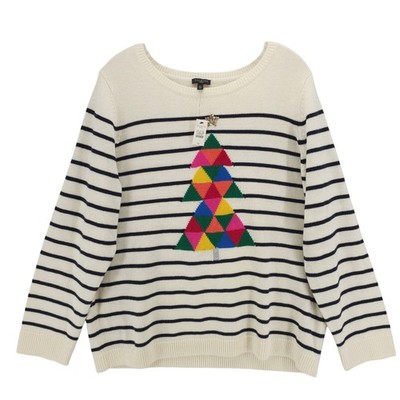 NWT TALBOTS Rainbow Christmas Tree Sweater Striped Rhinestone Button Detail 2X