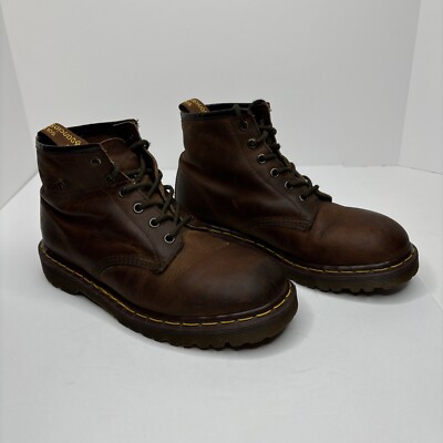 Dr Martens AW 004 Brown Leather Boots Size 8 Women 6 Men Bouncing Soles Vtg