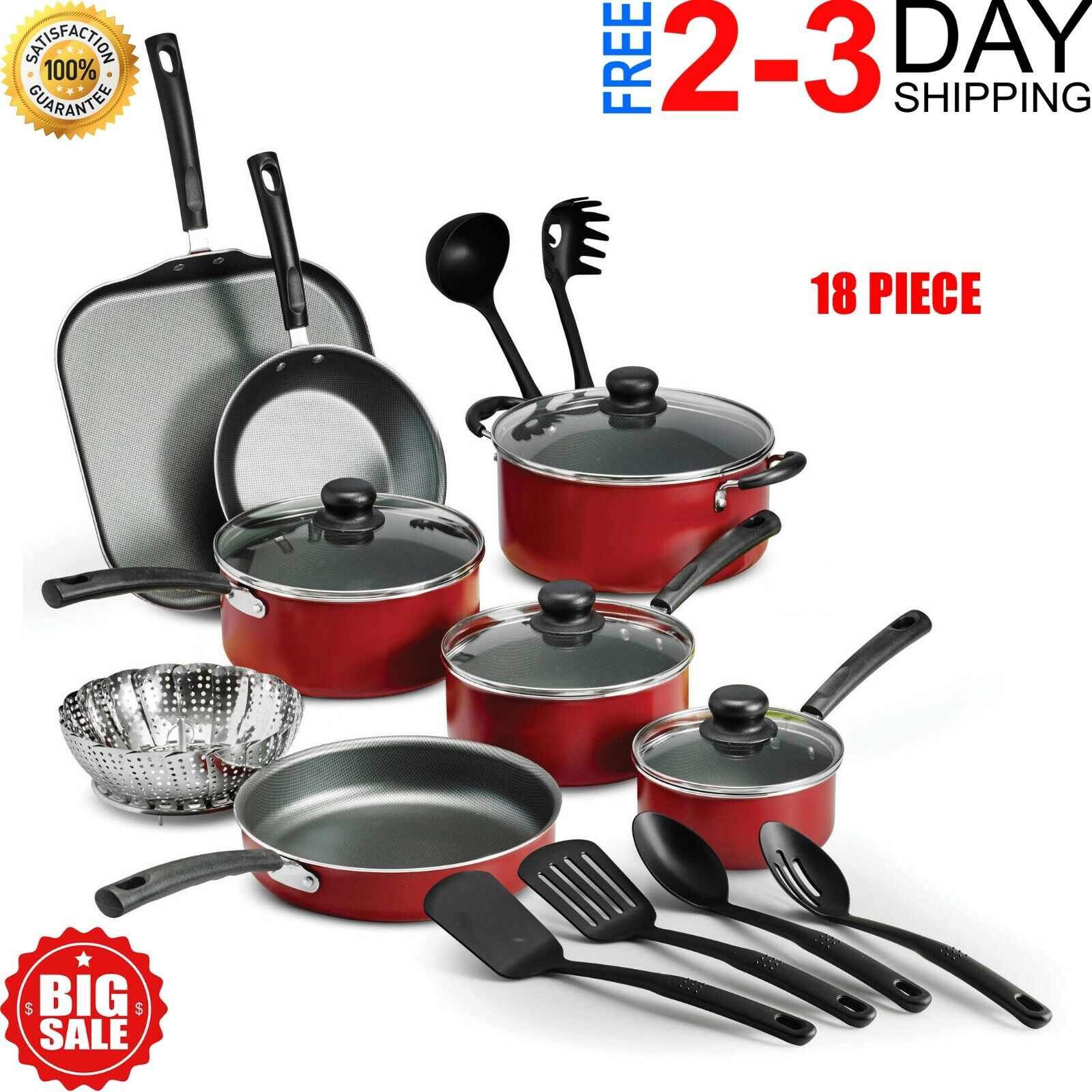 Nonstick Cookware Set Pots And Pans Kitchen Utensil 18-Pcs, 