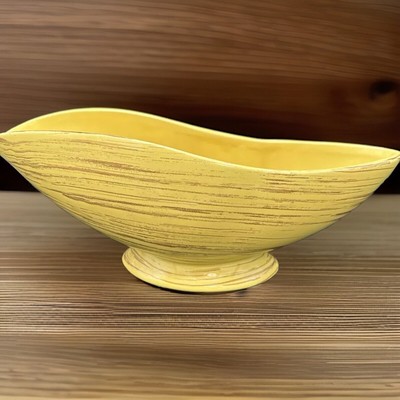 Vintage McCoy Yellow and Brown Stripped Footed Pottery Dish