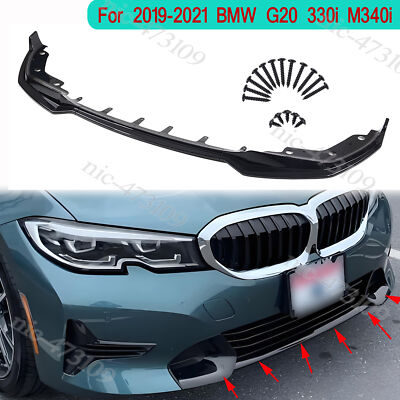 For 2019-2021 BMW G20 330i M340i MP Style GLOSS BLACK Front Bumper Lip Splitter