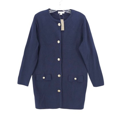 NWT J. CREW Long Giselle Sweater Blazer Navy Blue 100% Cotton Gold Buttons SMALL