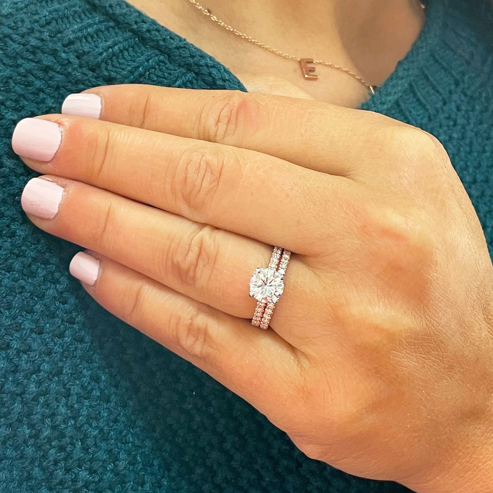 Pre-owned Knr Gia Certified 14k Solid Rose Gold Round Diamond Engagement Ring And Band 2.10ct In White