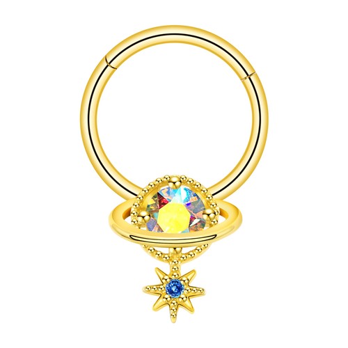 Surgical Steel Hinged Nose Rings Hoop 16G Septum Clicker Ring Earrings Gold- ONE