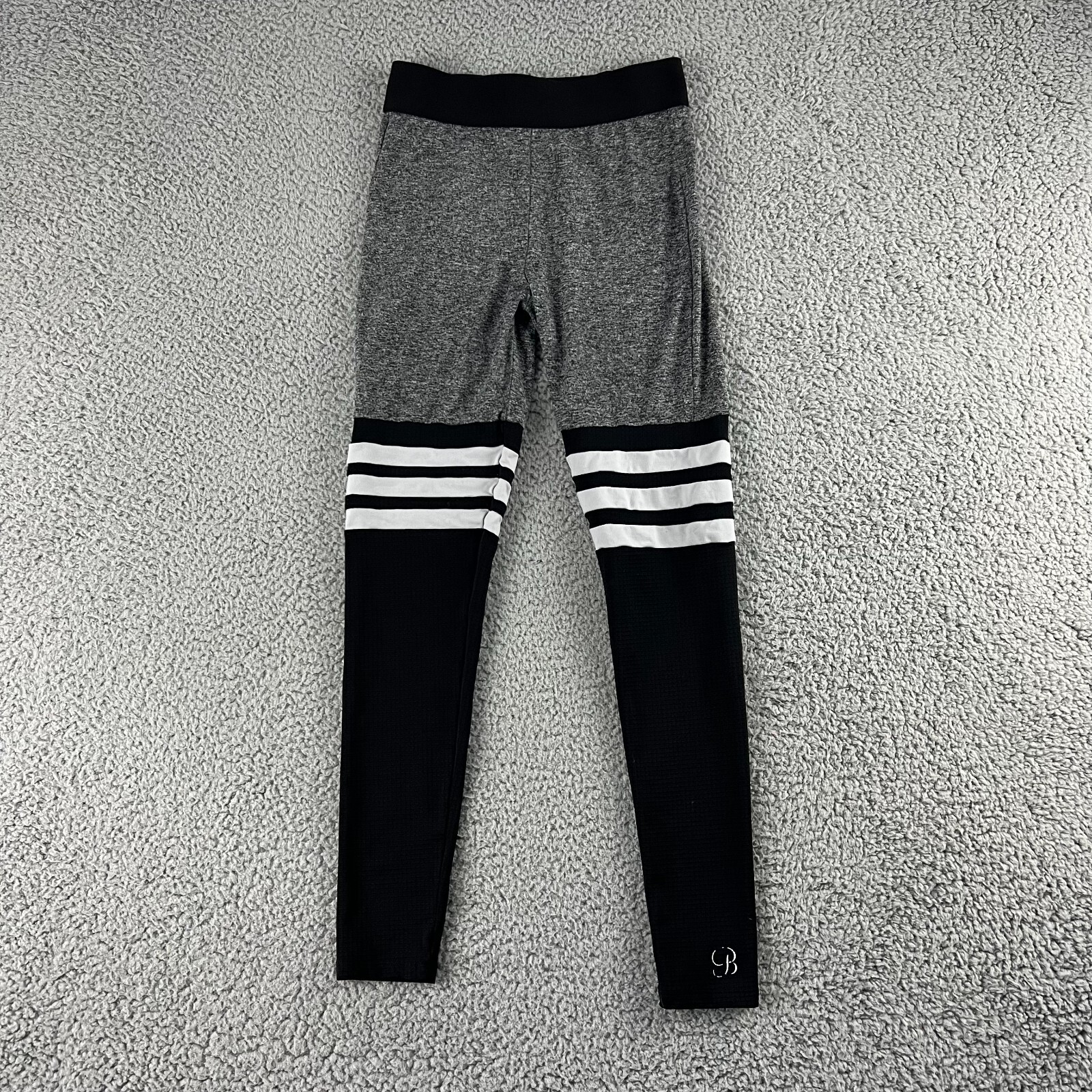 Bombshell Sportswear Thigh-High Sock Leggings Womens Small Gray Black White