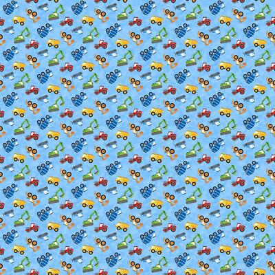Build Your World Fabric | Construction Truck Toss Blue | Northcott YARD