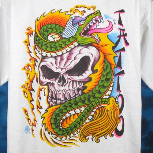 トップス TATTO LS T-SHIRT Dragon Skull Deadstock NOS vintage 80s SKULL CHINESE DRAGON TATTOO T-Shirt M/L
