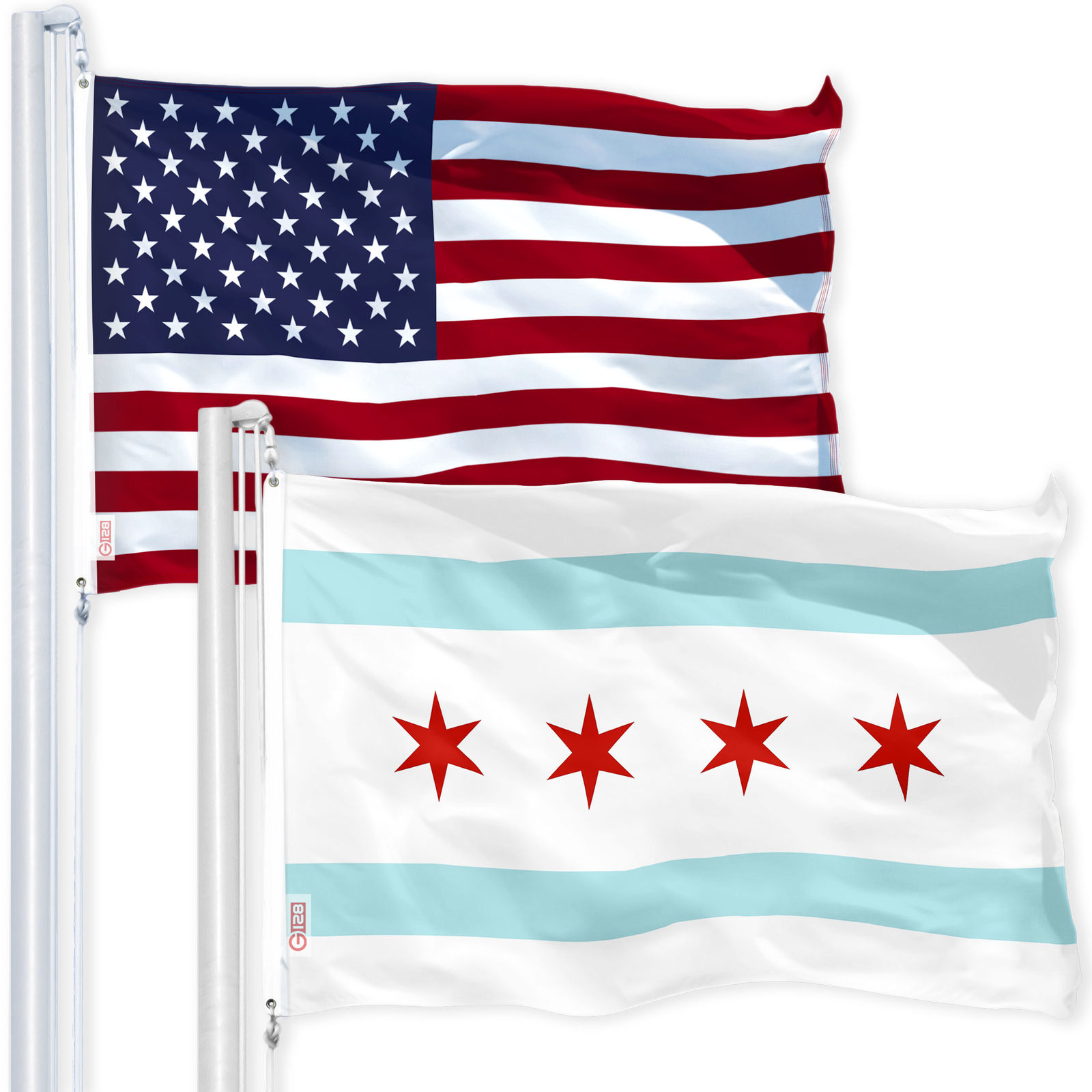 NEW G128 Chicago Flag and American USA Flag Set 3x5 FT